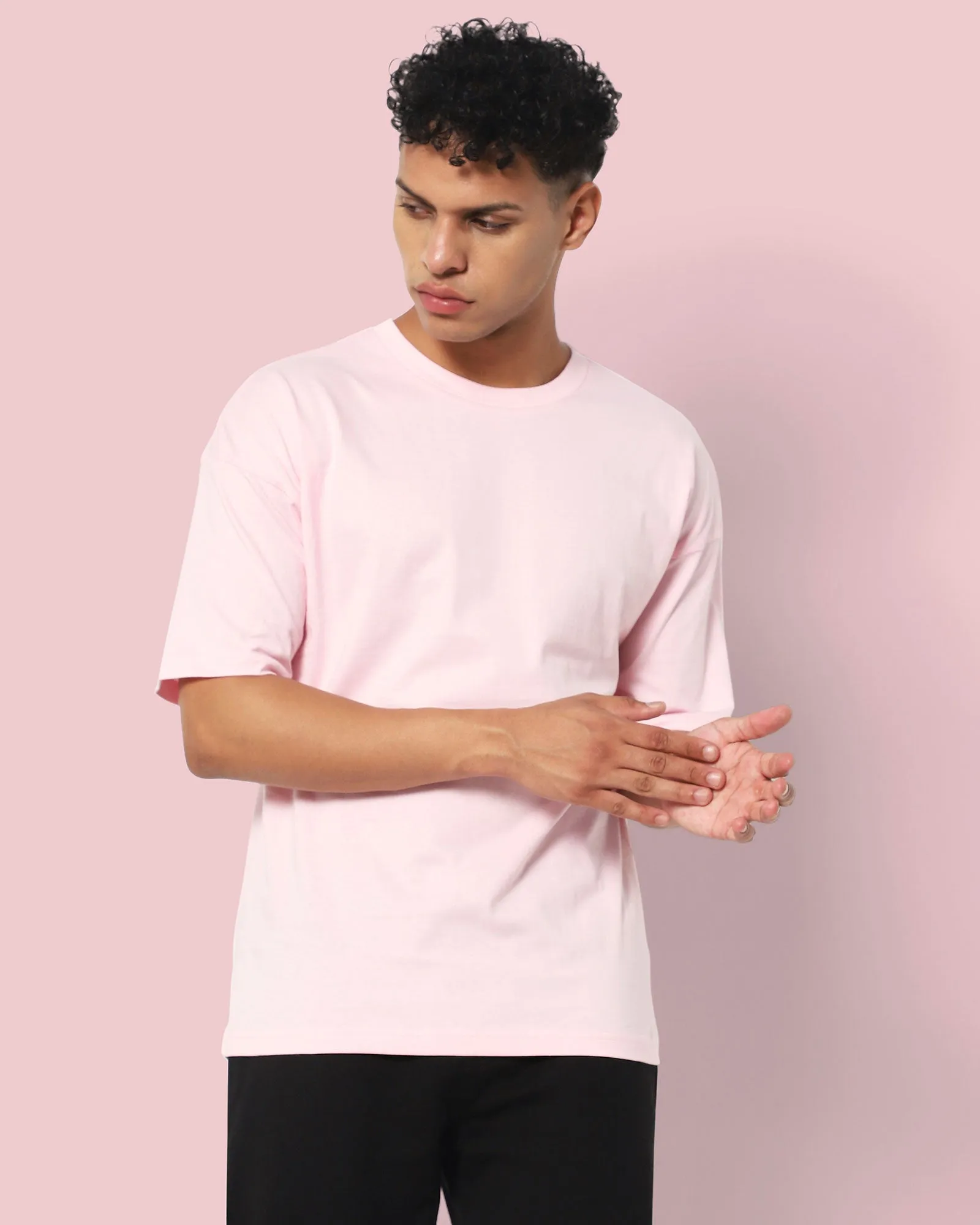 Drop Shoulder HW Crew Tee: Baby Pink