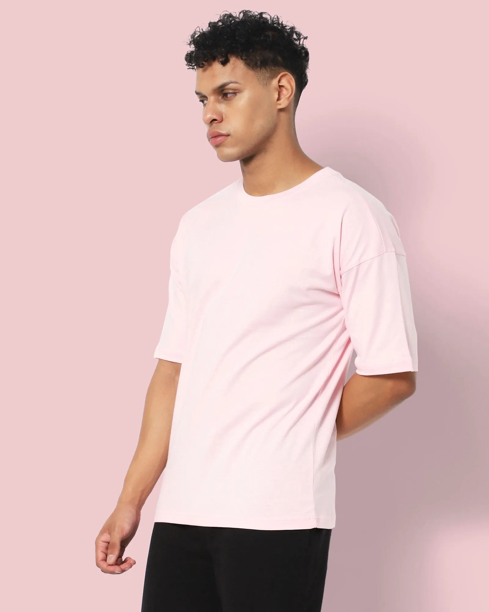 Drop Shoulder HW Crew Tee: Baby Pink