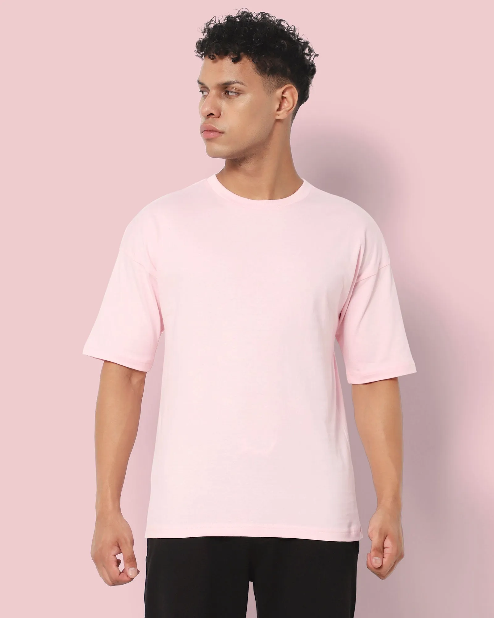 Drop Shoulder HW Crew Tee: Baby Pink