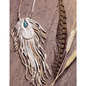 Earth Medicine Bag Necklace Tan Leather Turquoise Stone Fringe Statement Pouch By Three Arrows