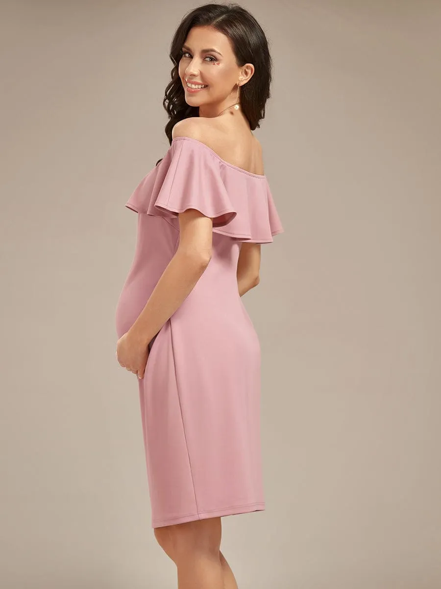 Elegant Ruffle Off-The-Shoulder Bodycon Midi Maternity Dress