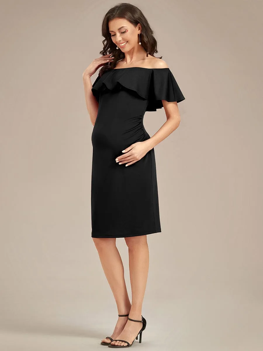 Elegant Ruffle Off-The-Shoulder Bodycon Midi Maternity Dress