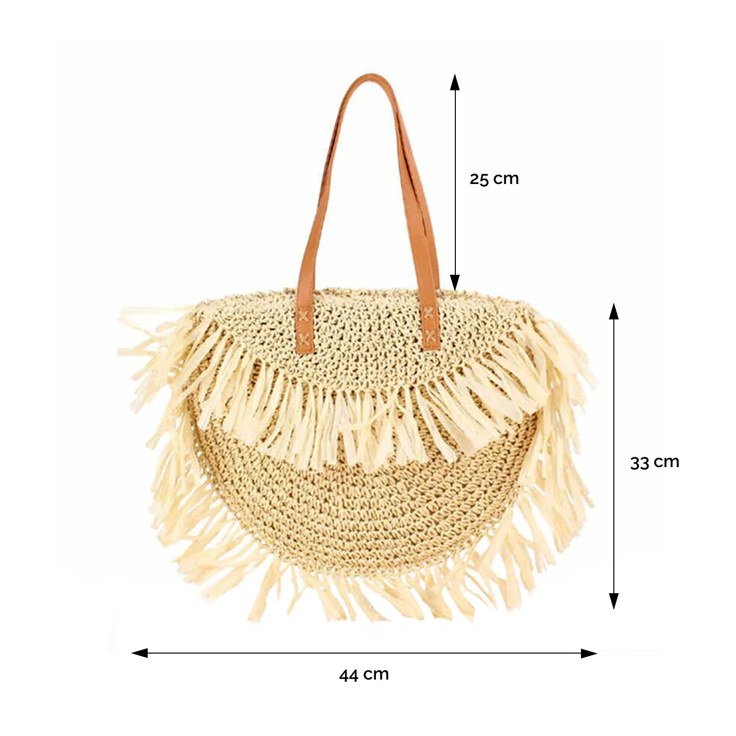 Fashion-Forward Bo-Ho Women’s Half-Round Fringed Straw Tote