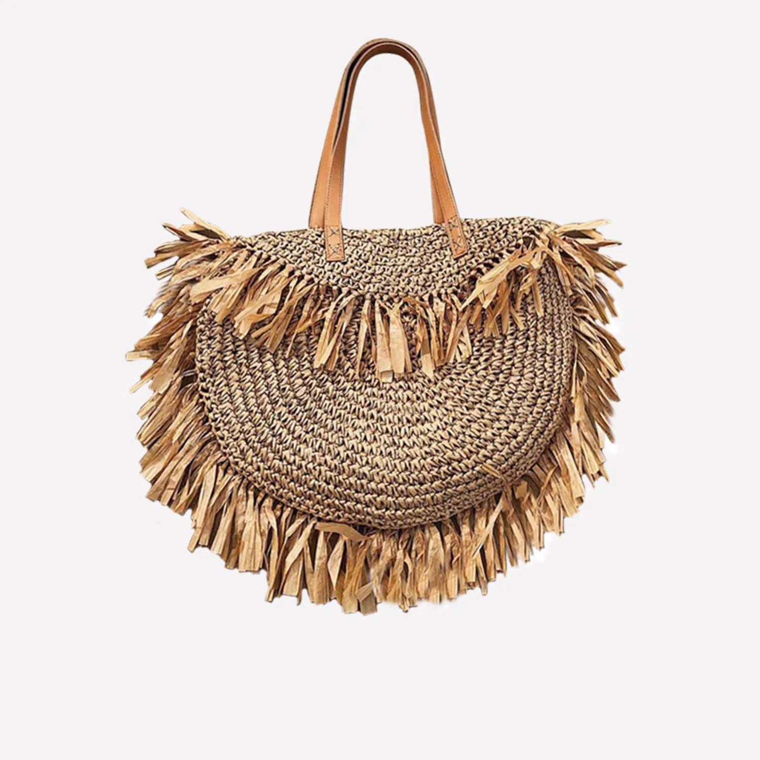 Fashion-Forward Bo-Ho Women’s Half-Round Fringed Straw Tote