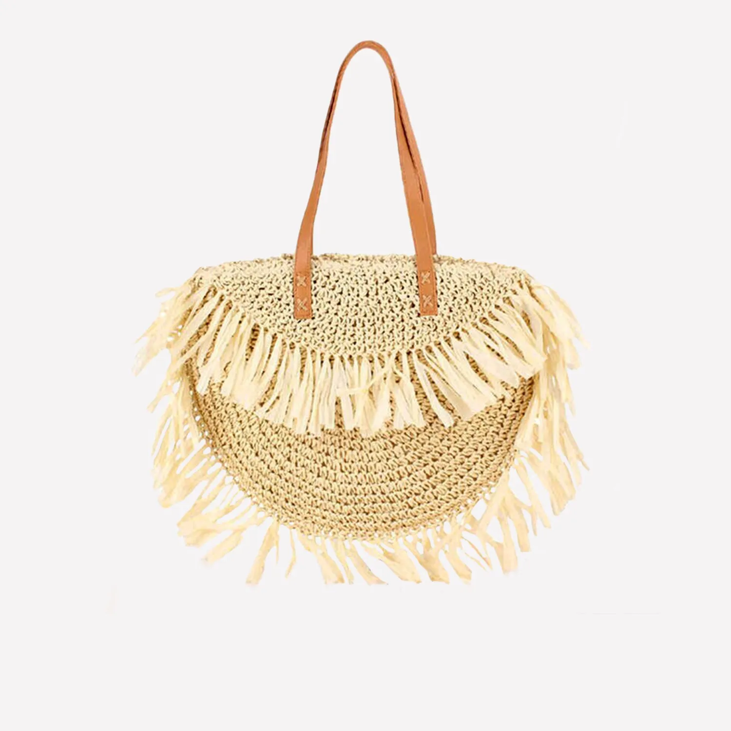 Fashion-Forward Bo-Ho Women’s Half-Round Fringed Straw Tote