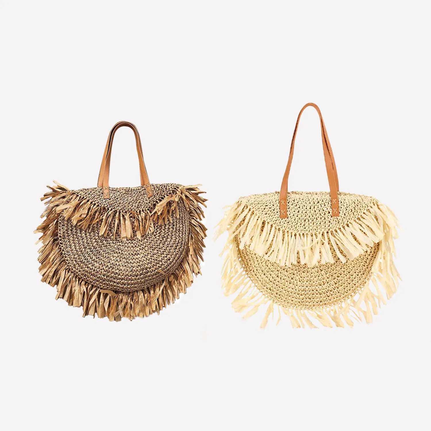 Fashion-Forward Bo-Ho Women’s Half-Round Fringed Straw Tote