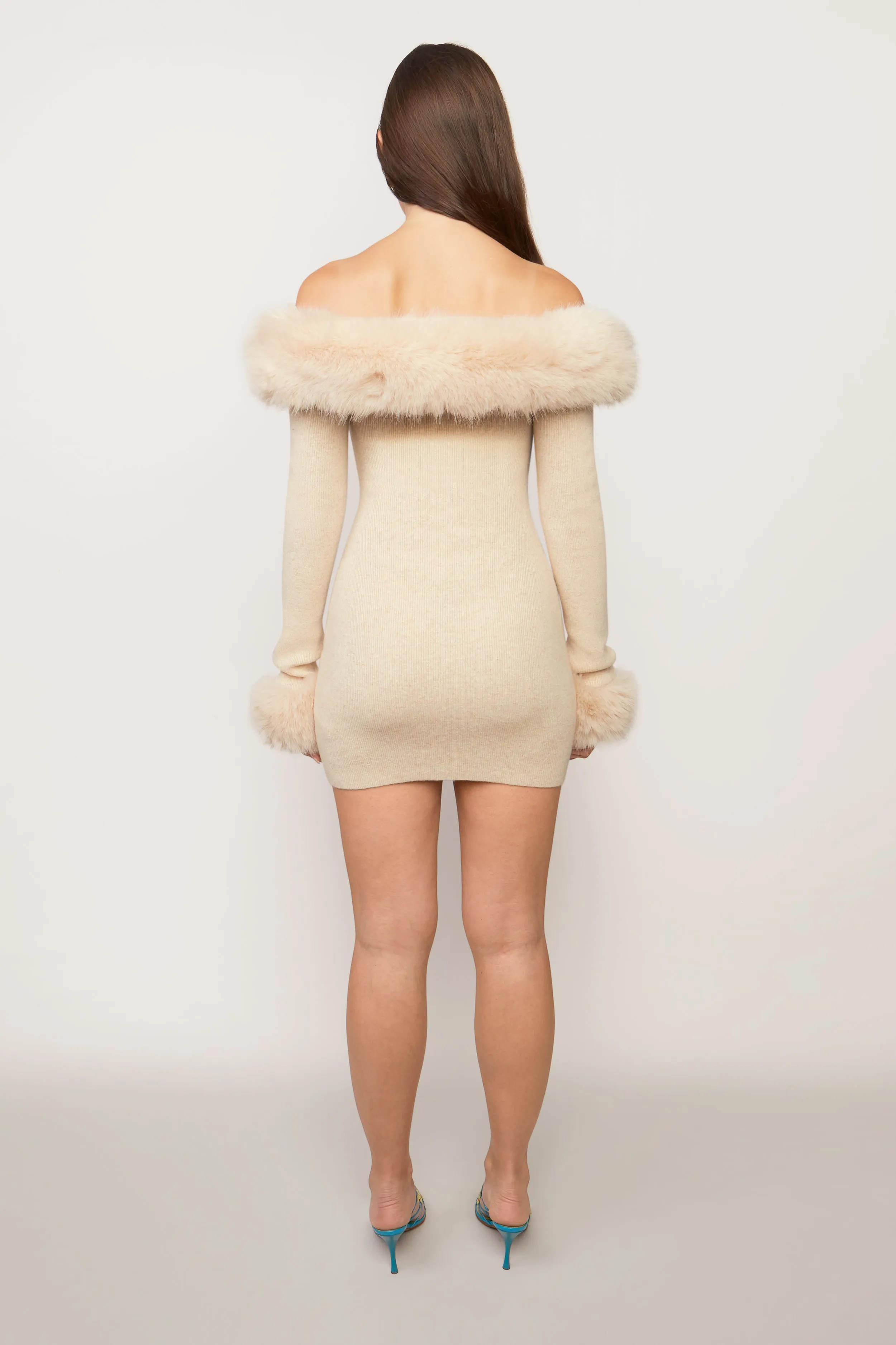 Faux Fur Off The Shoulder Mini Dress