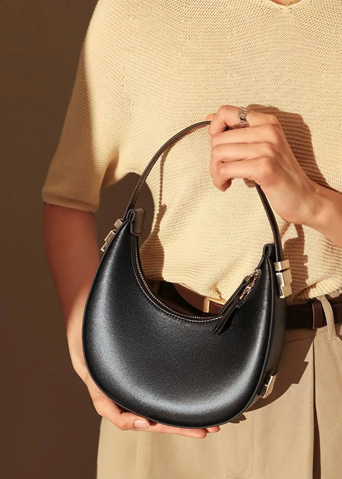 Genuine Leather Crescent Hobo Bag