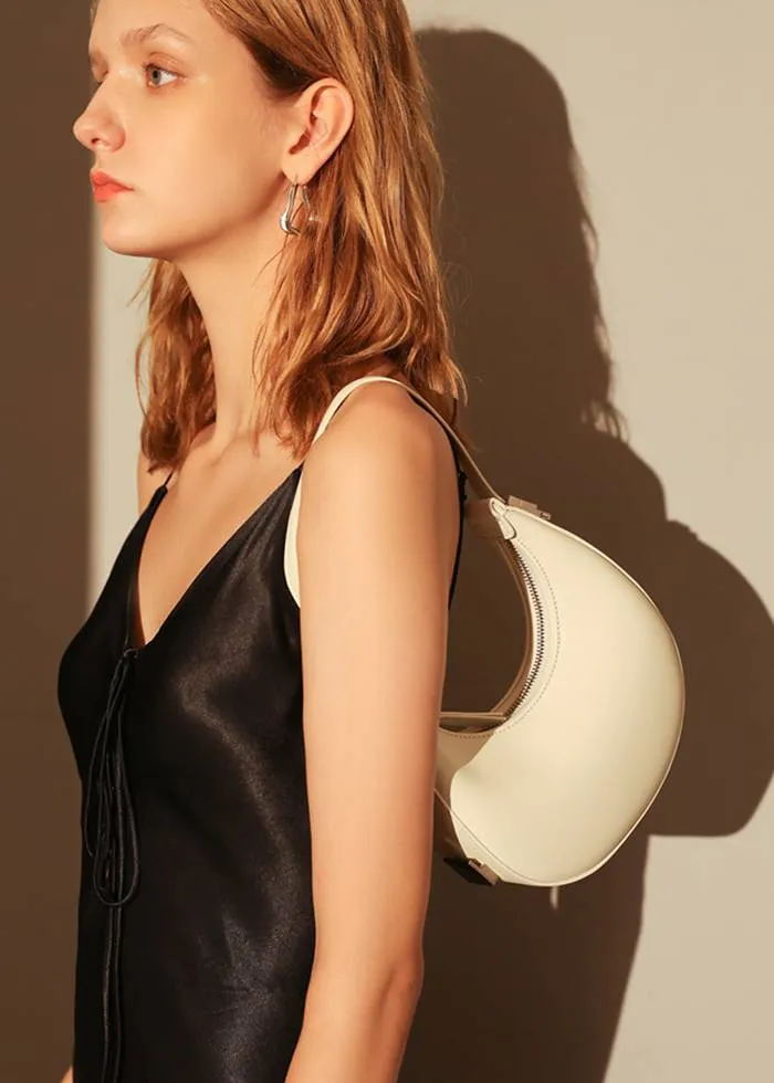 Genuine Leather Crescent Hobo Bag