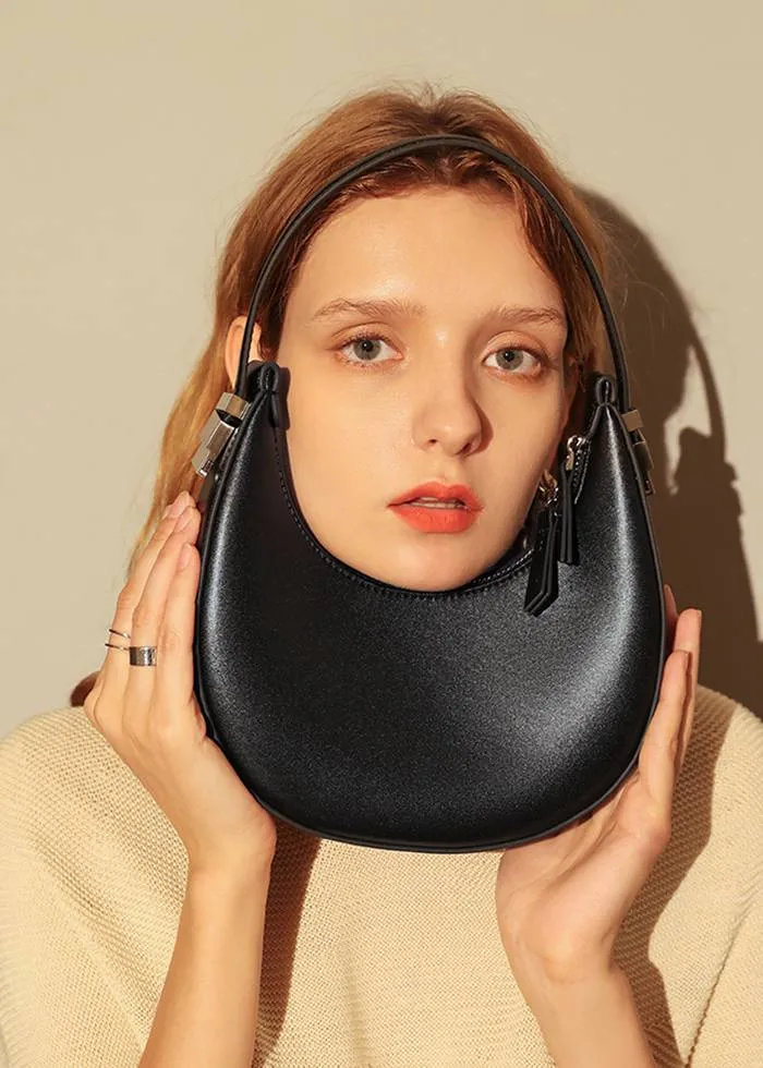 Genuine Leather Crescent Hobo Bag