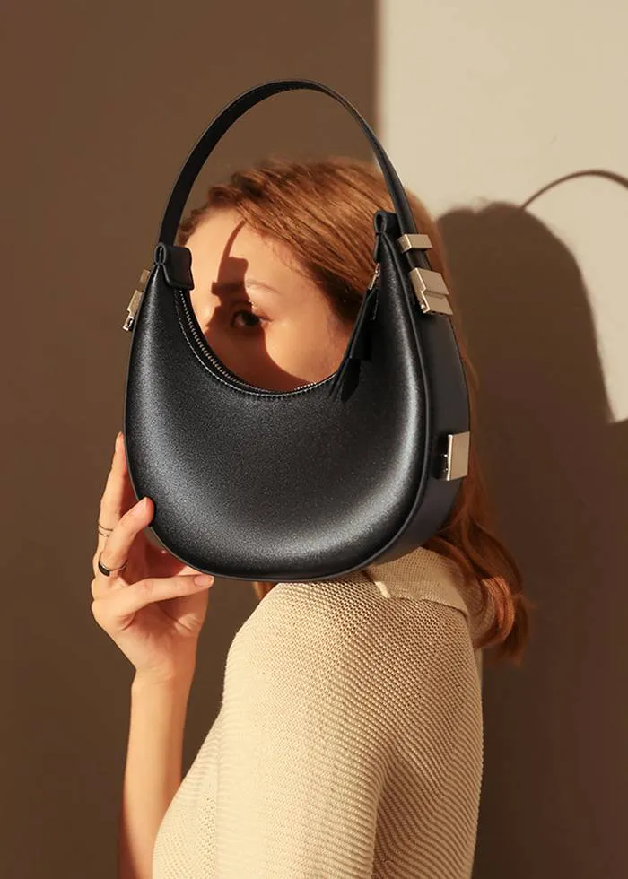 Genuine Leather Crescent Hobo Bag