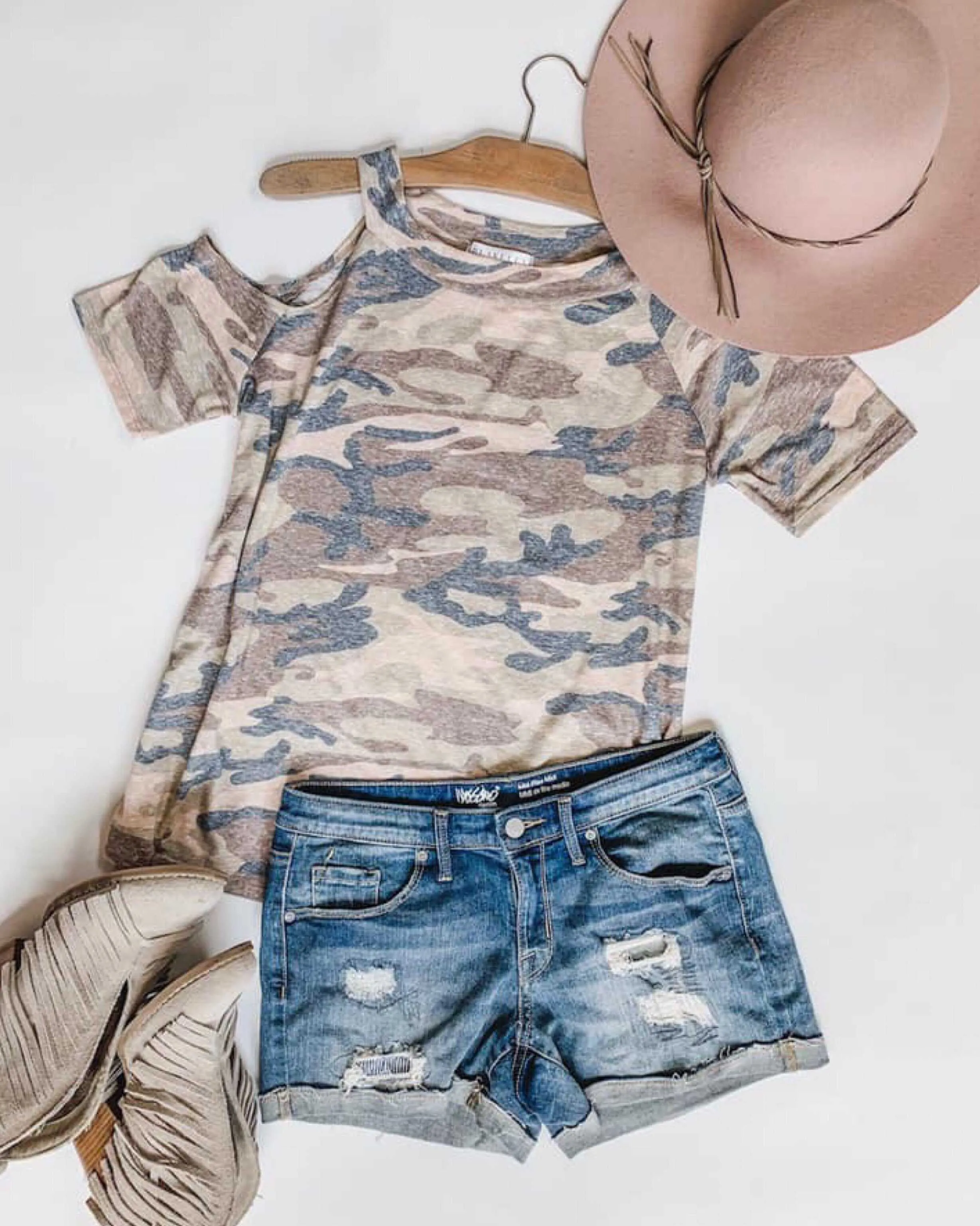 Katie Camo Cold Shoulder Top