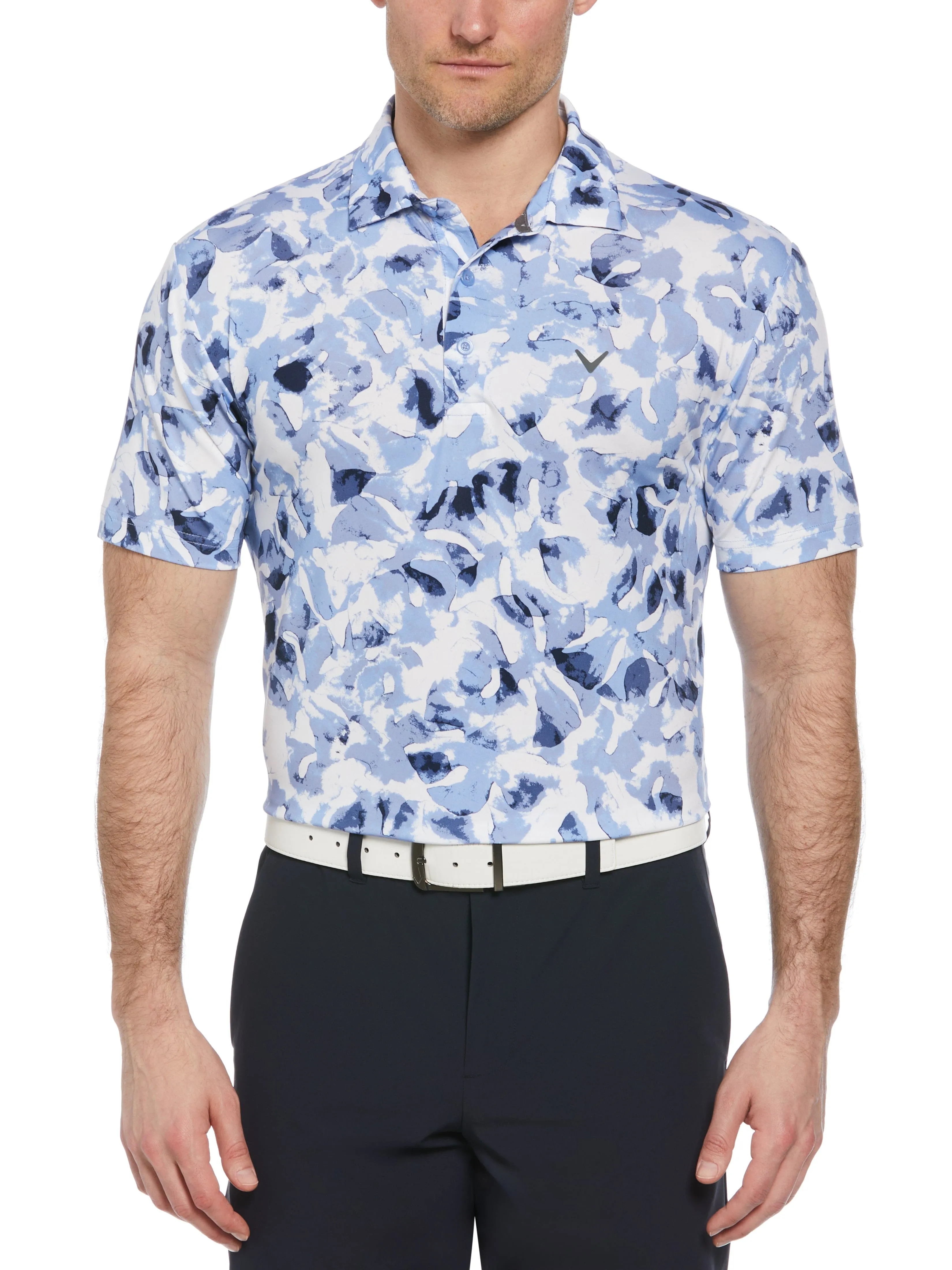 Mens Tie Dye Palm Print Golf Polo