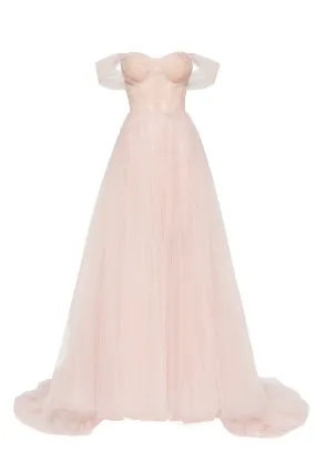 Misty Rose Long off-the-shoulder neckline maxi dress