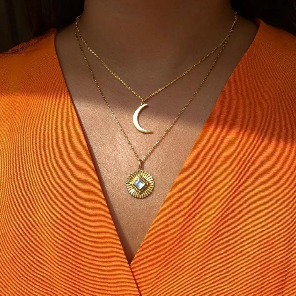 Moonstone Sunray Coin Necklace