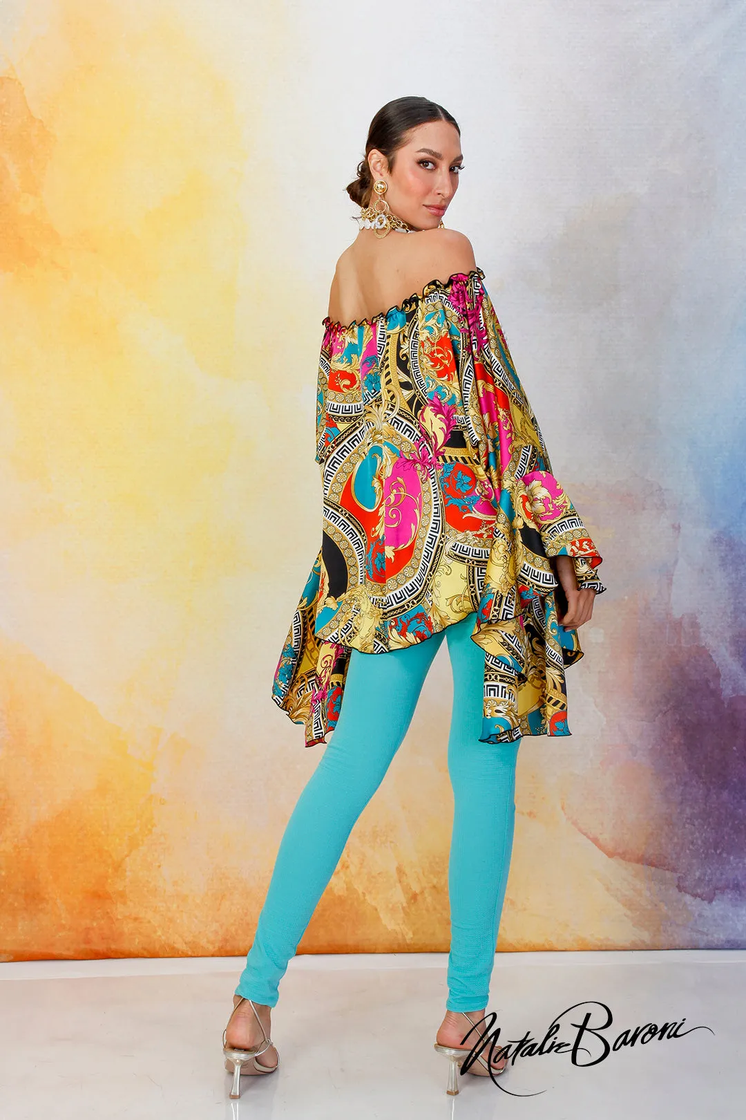 Multi Blue Poetsleeve Top - Venezia