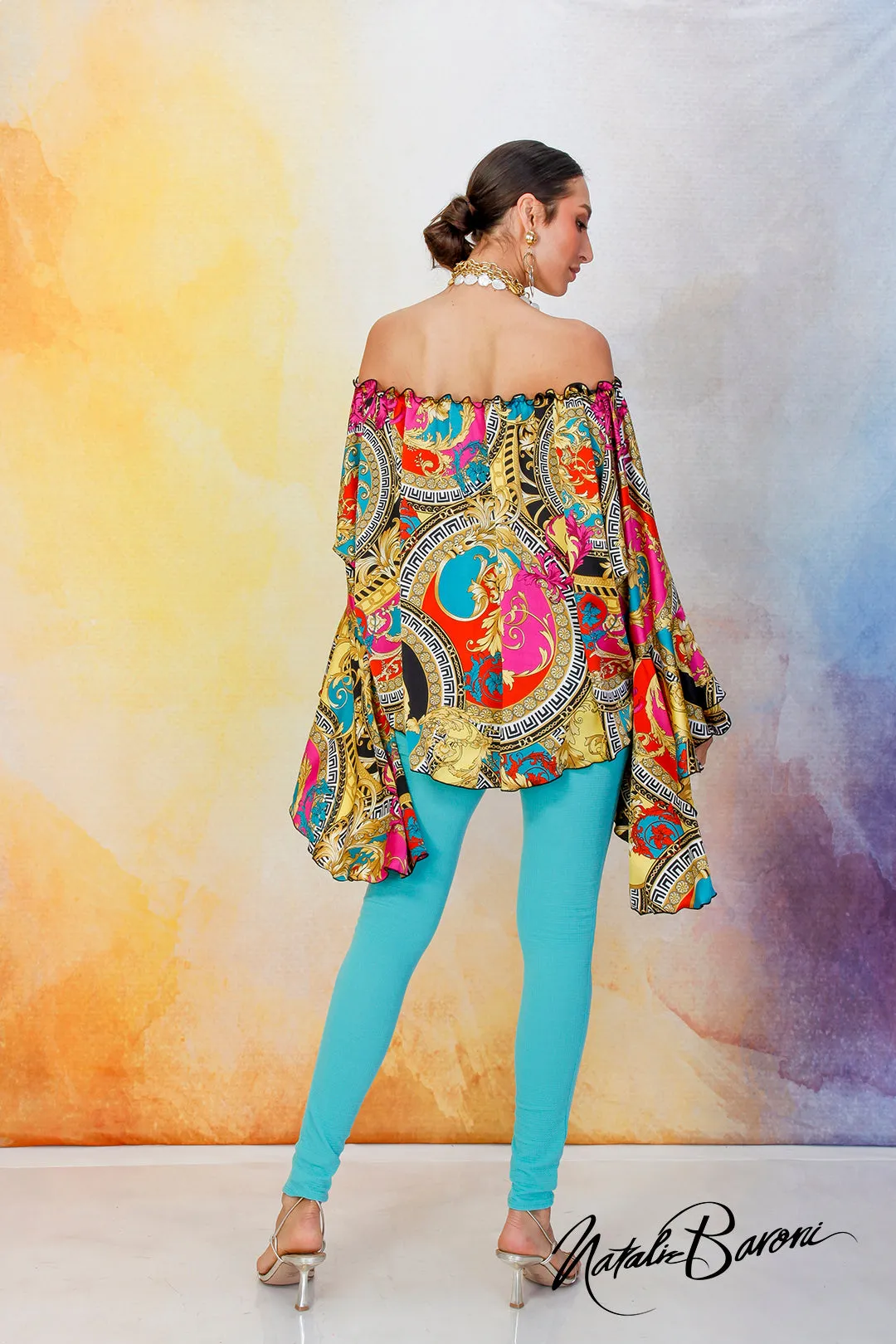 Multi Blue Poetsleeve Top - Venezia