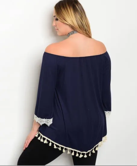 Navy & Ivory off the shoulder Tunic Plus