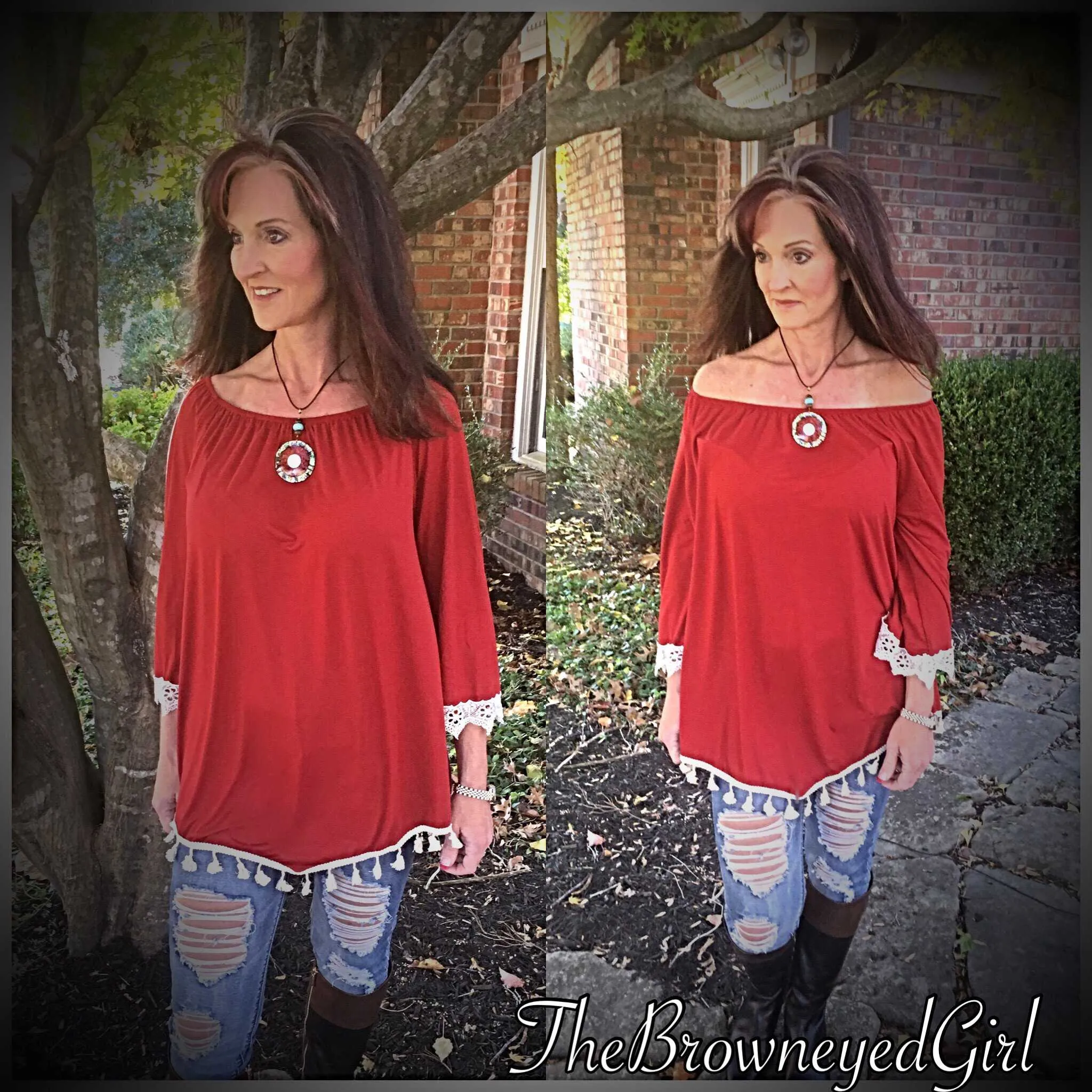 Navy & Ivory off the shoulder Tunic Plus