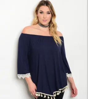 Navy & Ivory off the shoulder Tunic Plus