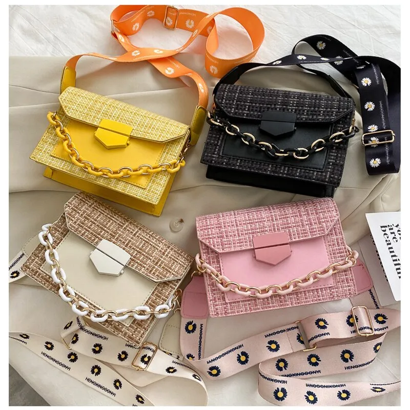 New Wide Strap Shoulder Bags for Women 2022 Designer Lady Handbags and Purses Chain Messenger Female Crossbody Bags sac a main