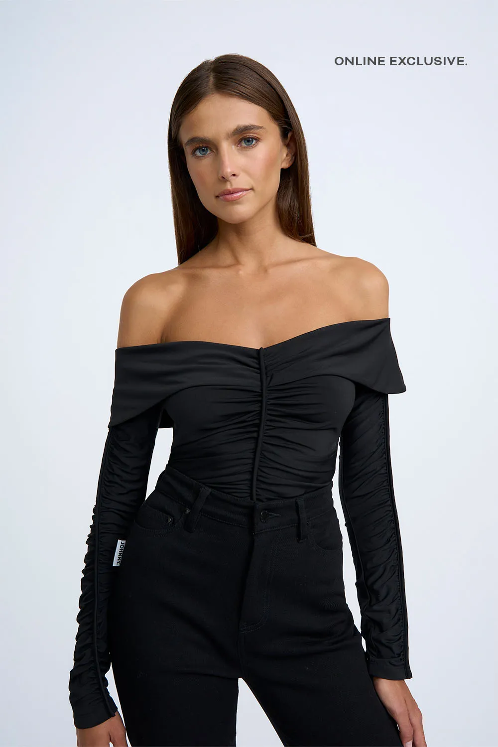 Off Shoulder Gather Top - Black