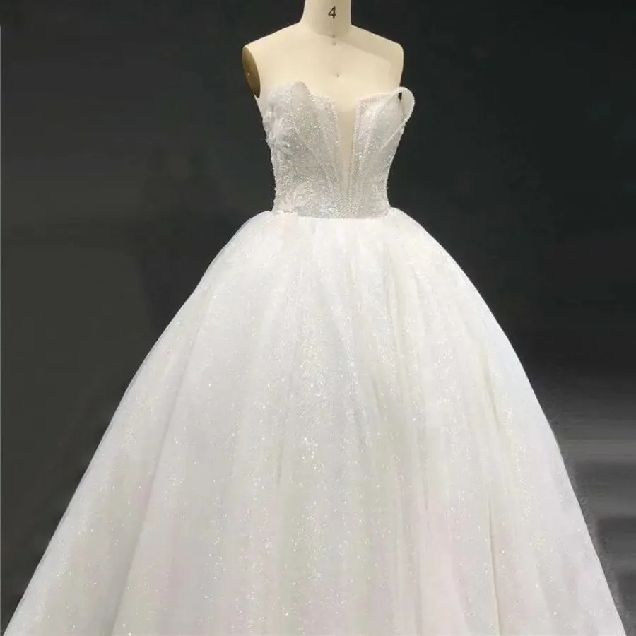 Off Shoulder Pearls Beading Bridal Gown