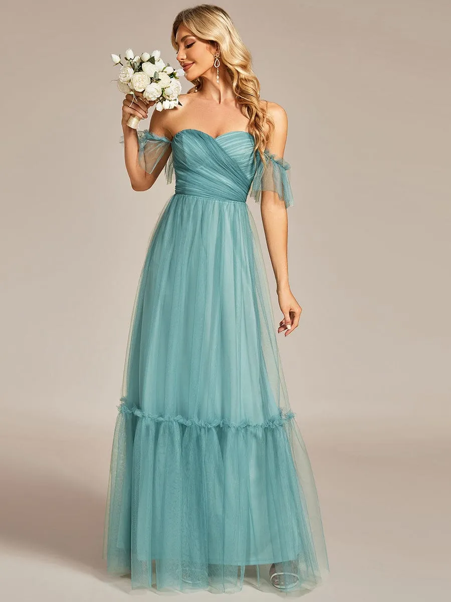 Off-Shoulder Sweetheart Double Layer Pleated Evening Dress