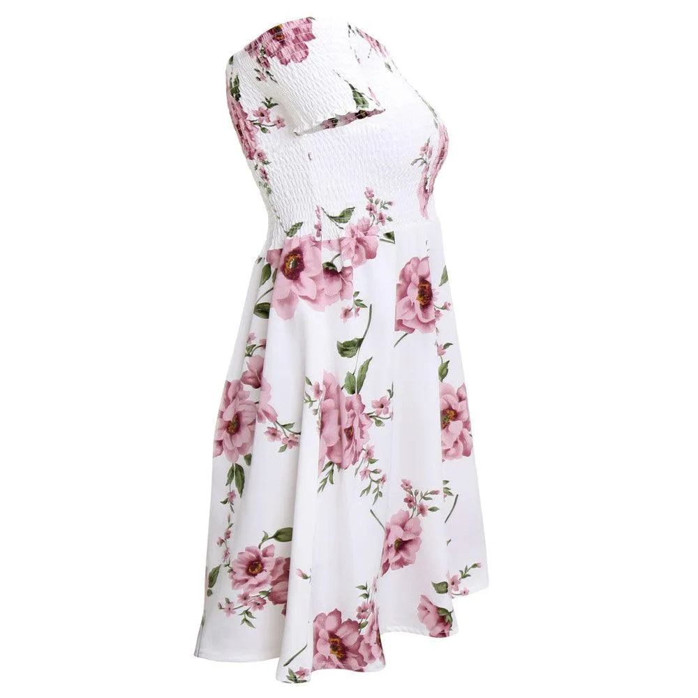 OFF-THE-SHOULDER FLORAL A-LINE DRESS