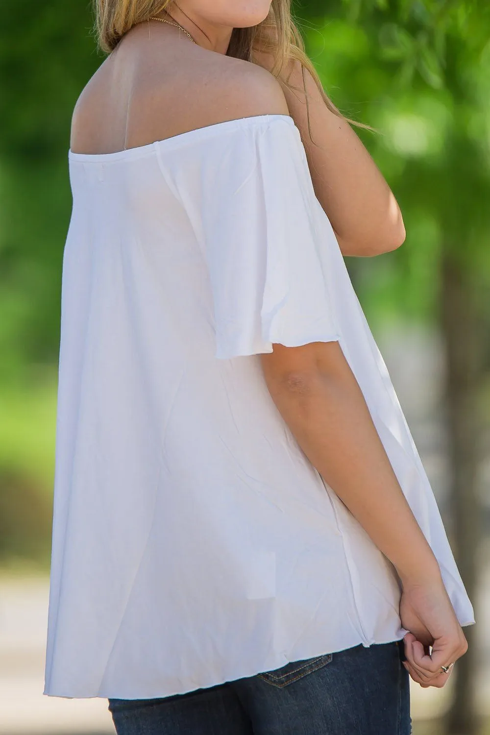 Off The Shoulder Short Sleeve Piko Top - Off White