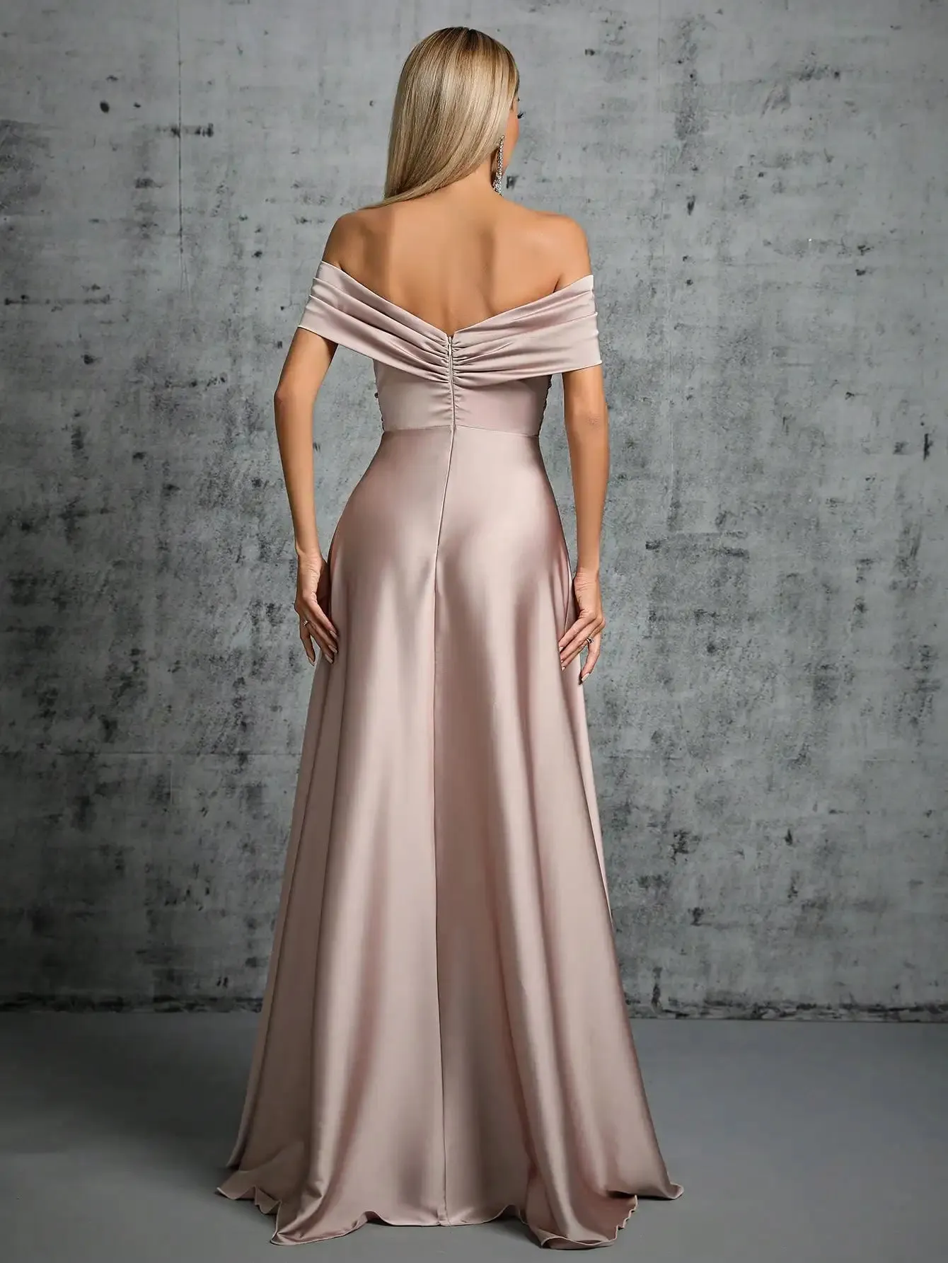 Off The Shoulder Strapless Satin Long Party Dress