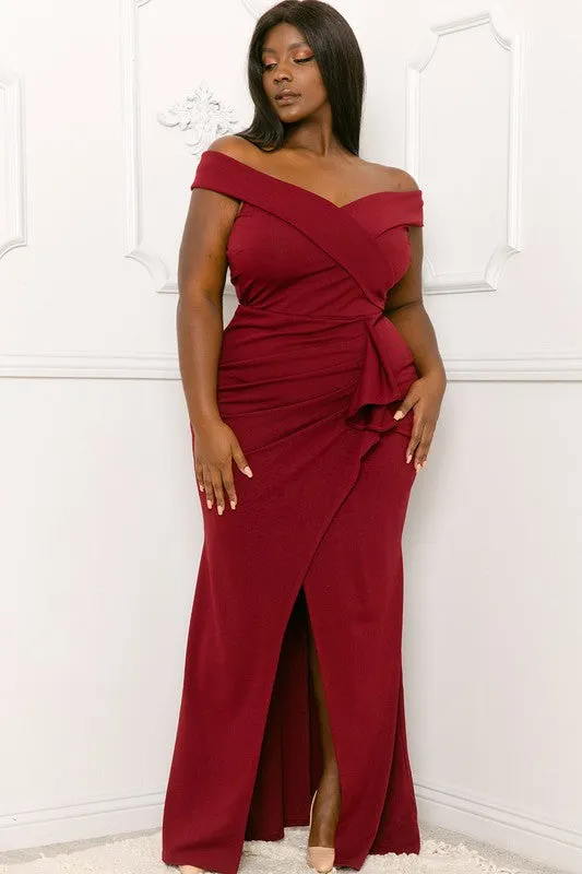 OFF THE SHOULDER WRAP PLUS SIZE MAXI DRESS