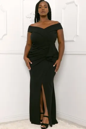 OFF THE SHOULDER WRAP PLUS SIZE MAXI DRESS