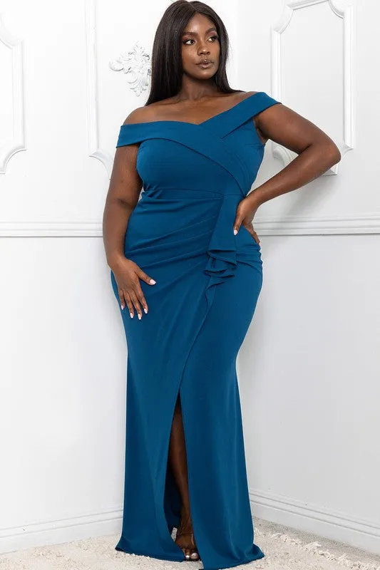 OFF THE SHOULDER WRAP PLUS SIZE MAXI DRESS