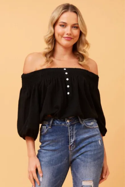 On-Off Shoulder Top Black