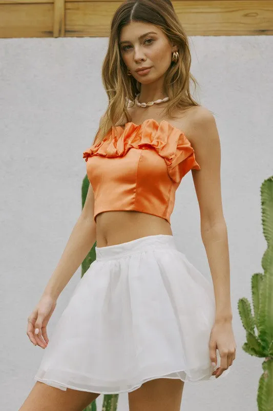 Pleated Off Shoulder Satin Top