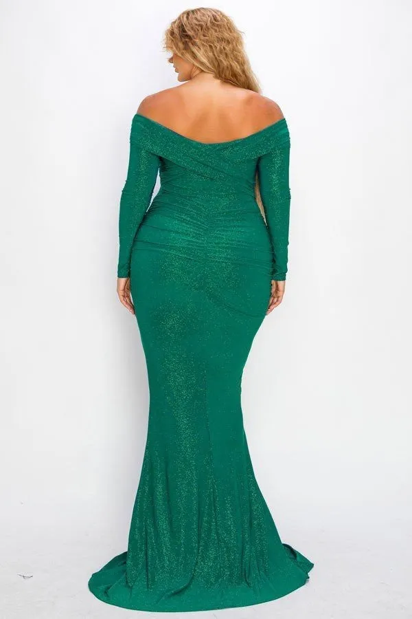 Plus Long Sleeve Off Shoulder Night Party Maxi Dress