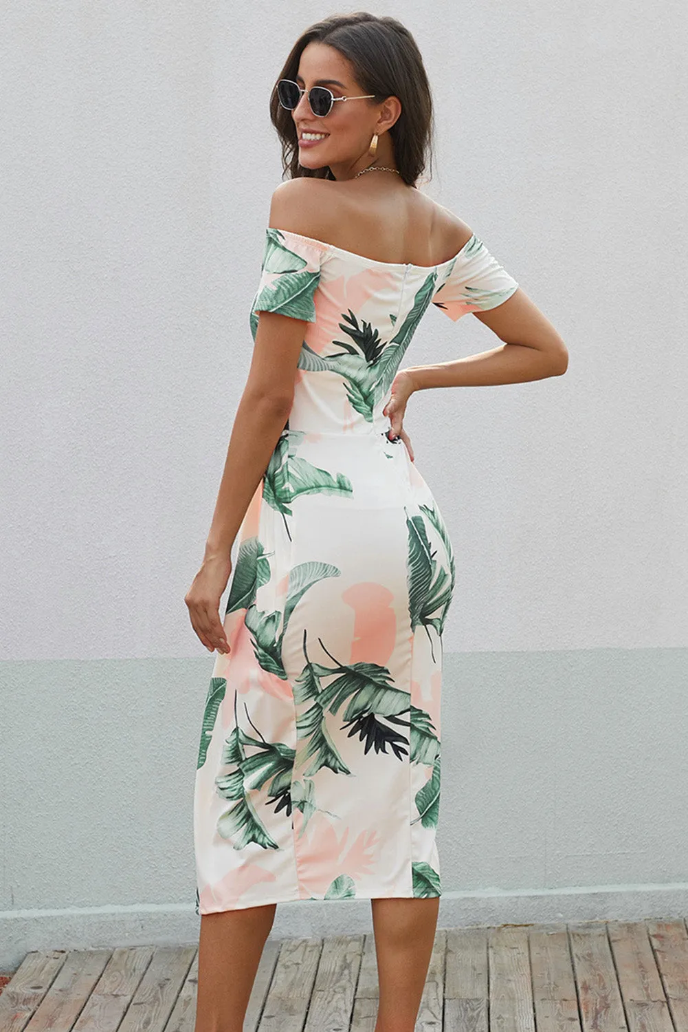 Printed Off-Shoulder Split Dress