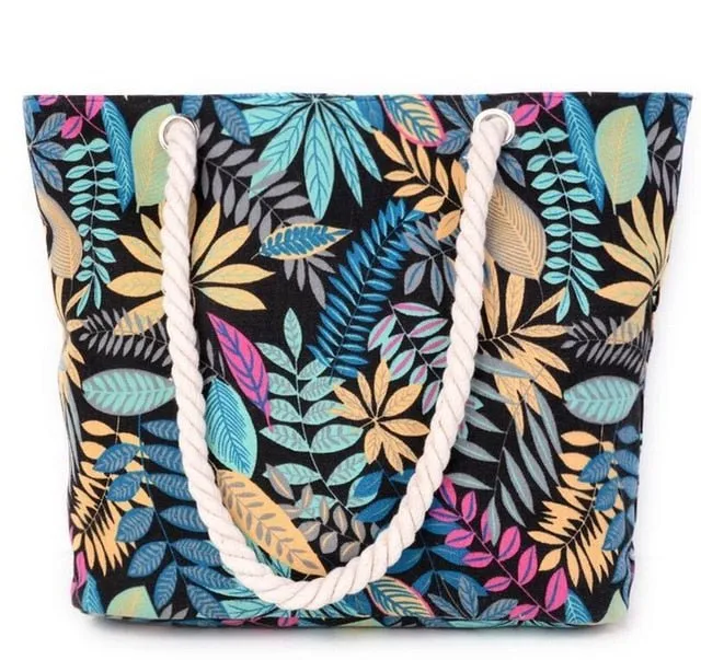 printing leaves shoulder bags cotton shoulder bags for girls large size beach bags shopping bags MN181