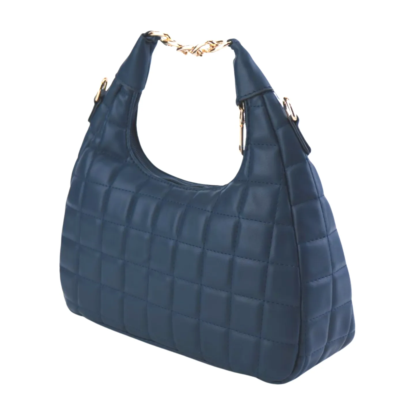 Quilted Hobo Bag with Gold Chain Handle and Shoulder Strap