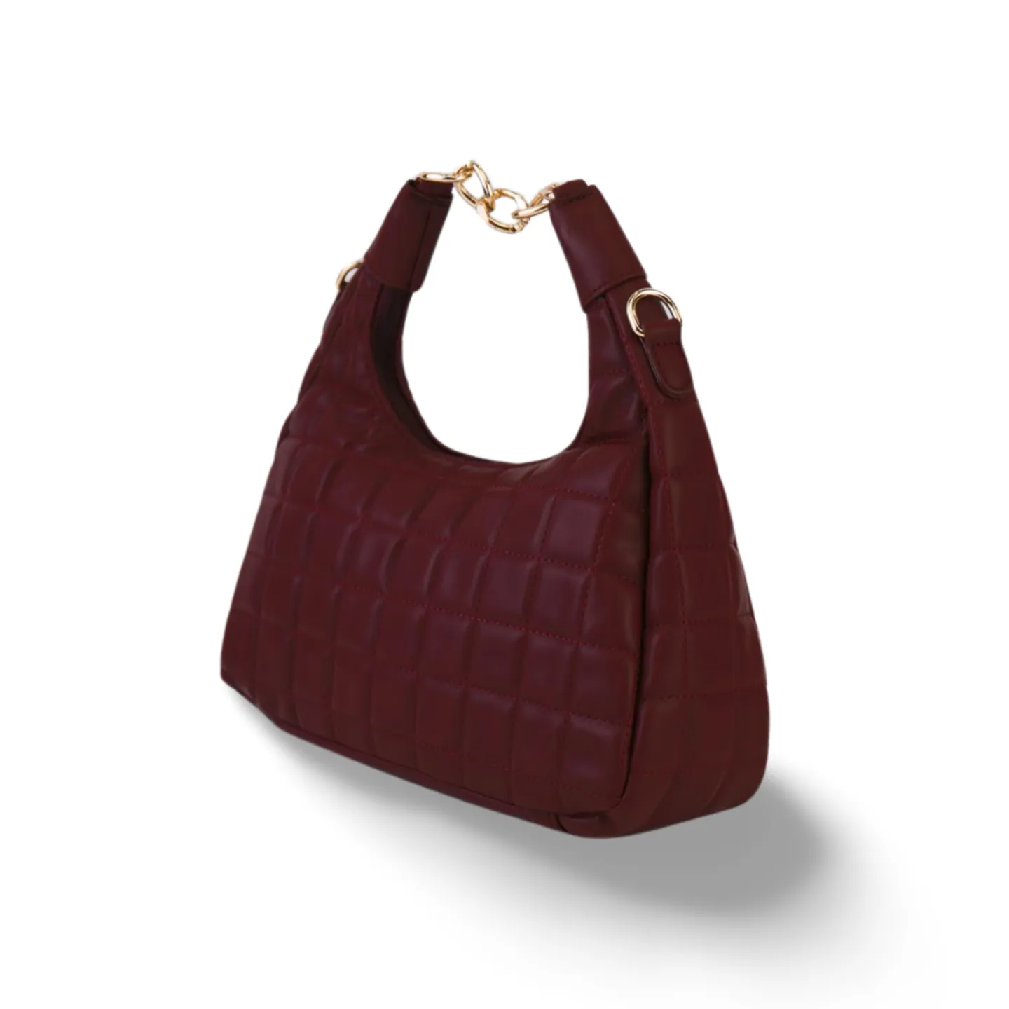 Quilted Hobo Bag with Gold Chain Handle and Shoulder Strap