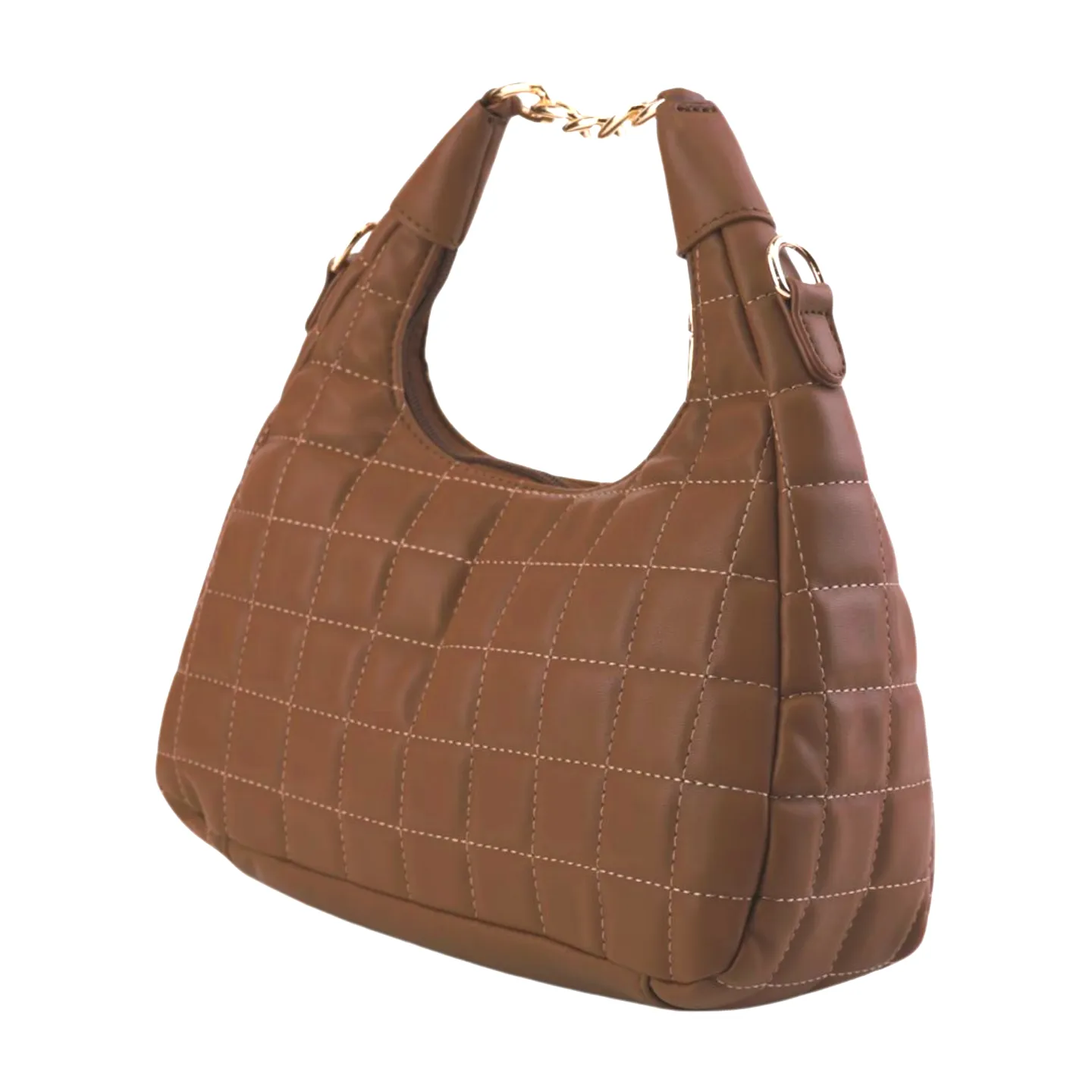 Quilted Hobo Bag with Gold Chain Handle and Shoulder Strap