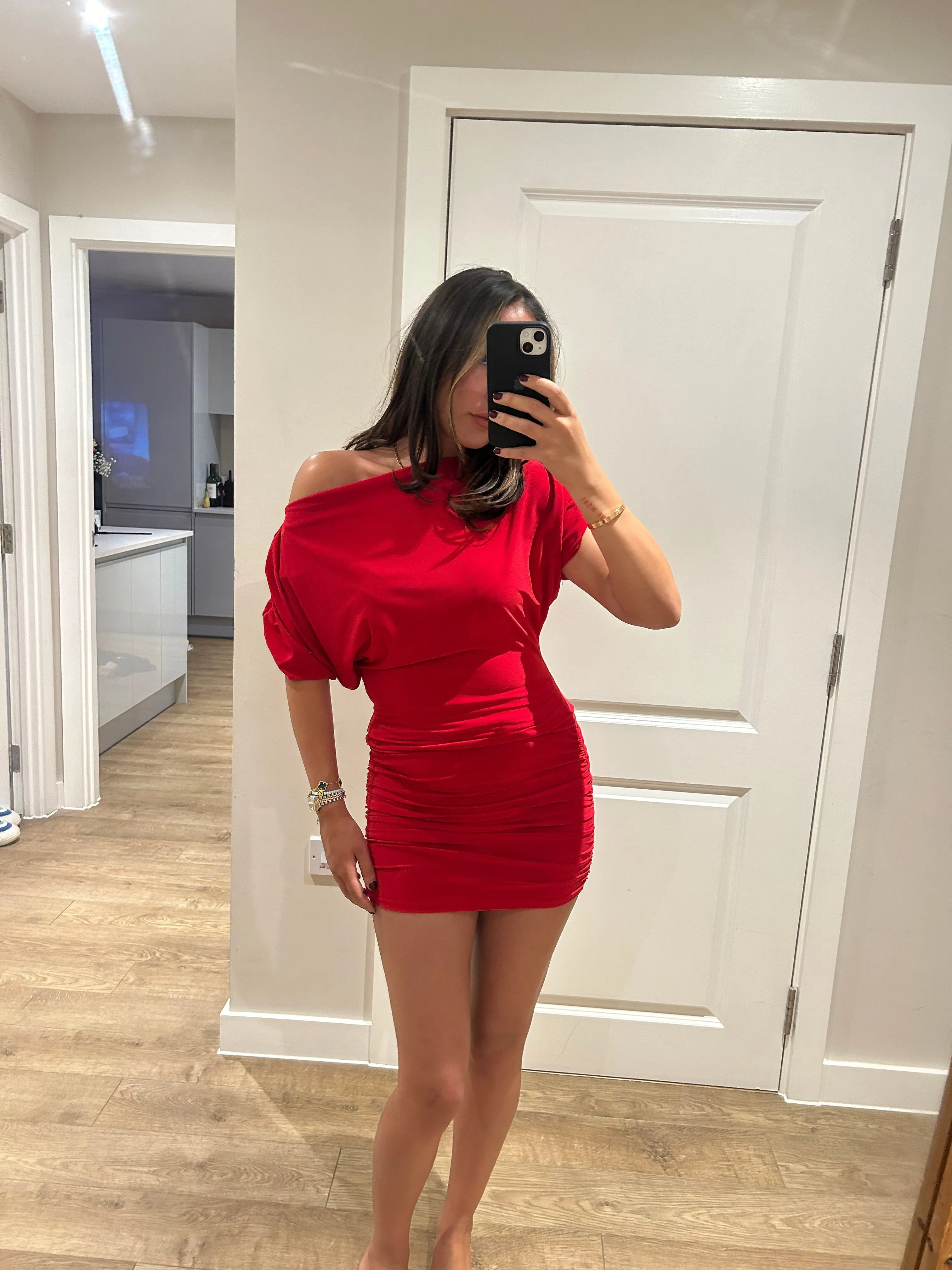 Red Off Shoulder Mini Skirt Set