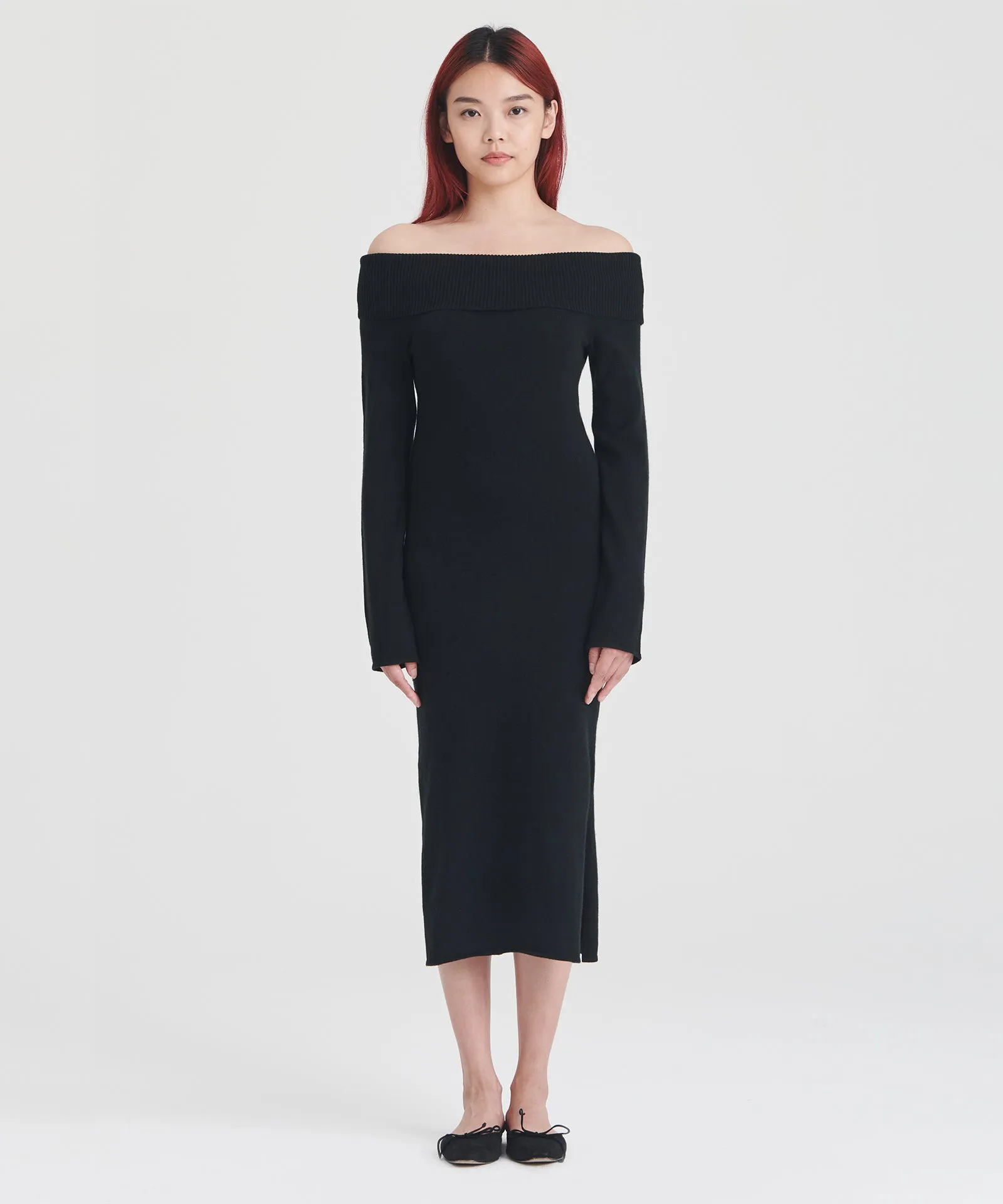 Elegant Signature Cashmere Off-The-Shoulder Dress for Women