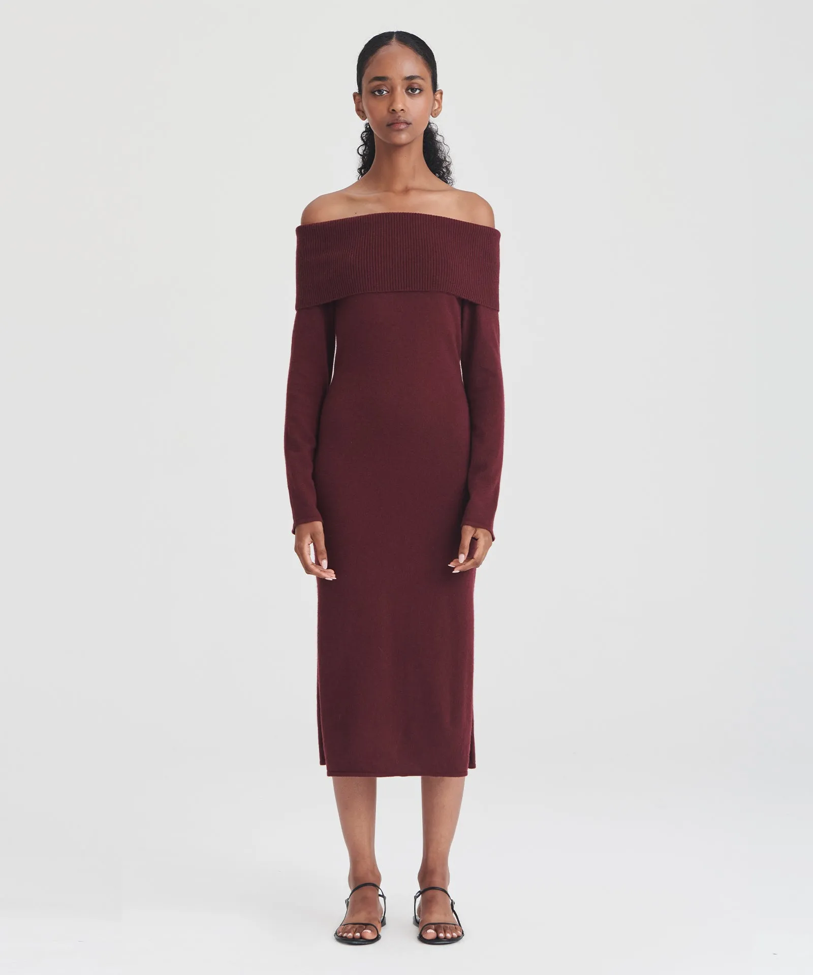 Elegant Signature Cashmere Off-The-Shoulder Dress for Women