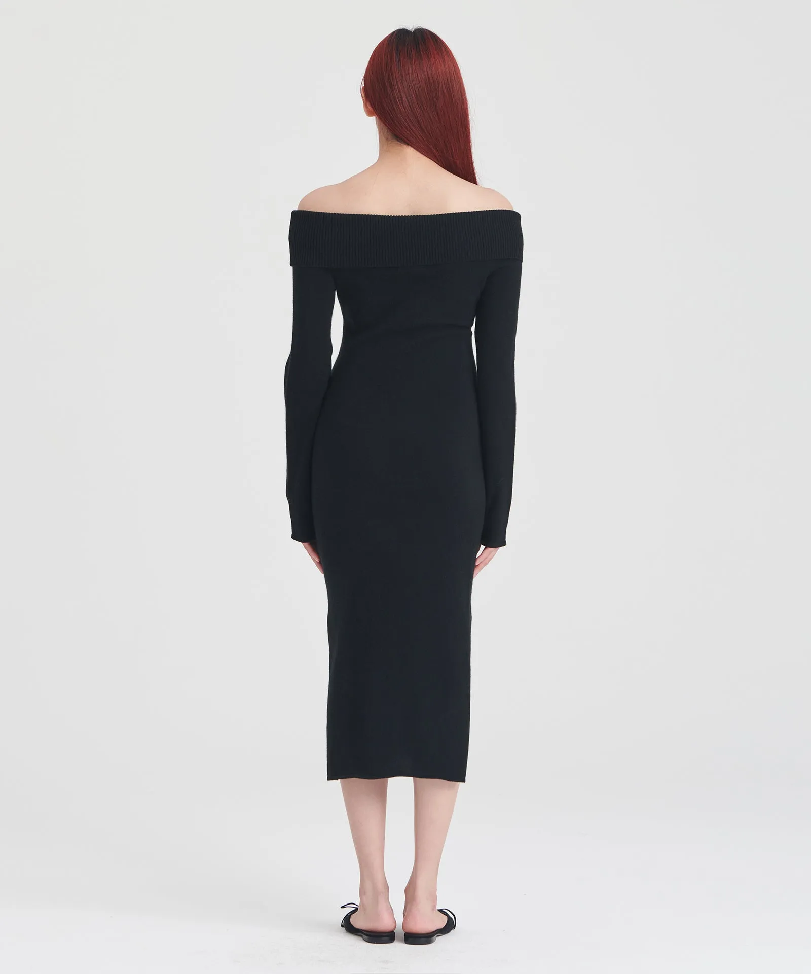 Elegant Signature Cashmere Off-The-Shoulder Dress for Women