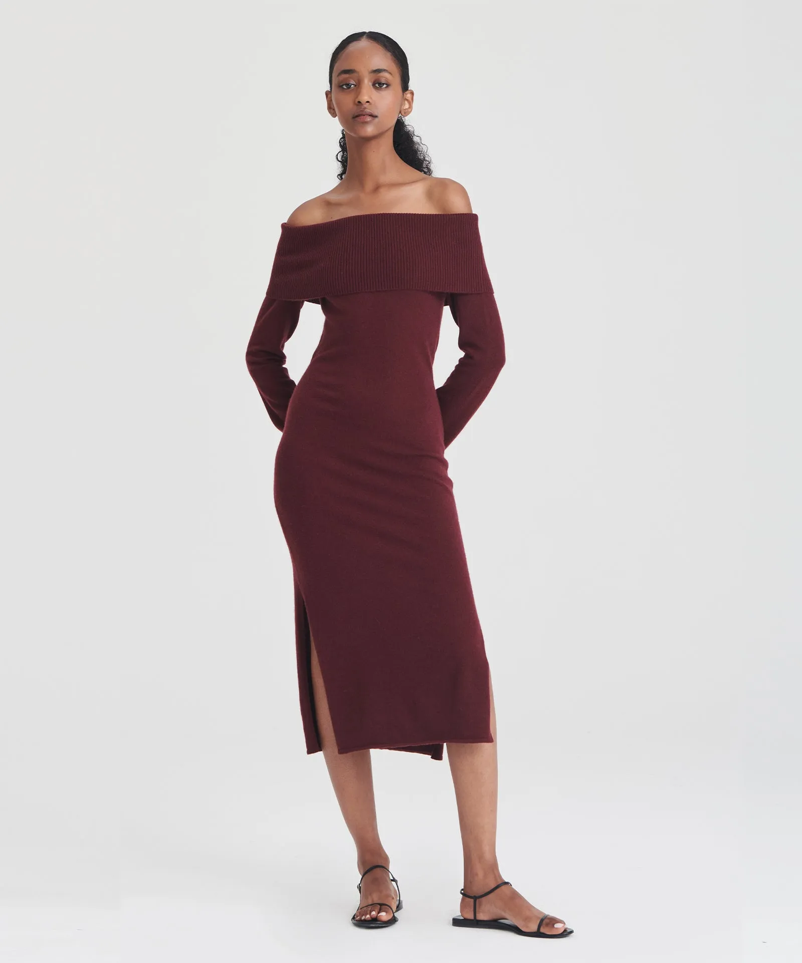 Elegant Signature Cashmere Off-The-Shoulder Dress for Women