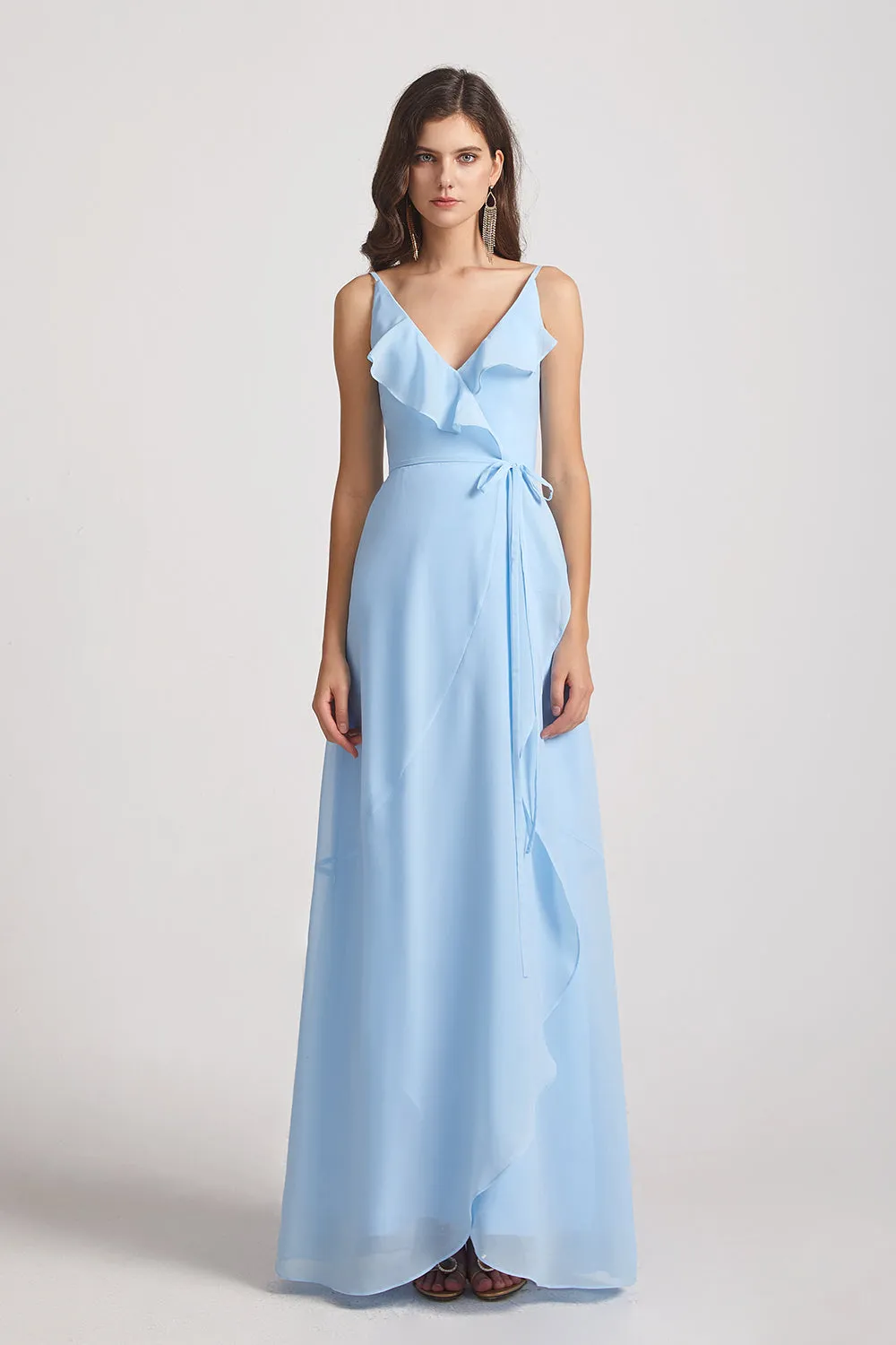 Spaghetti Straps Asymmetrical Frilled Wrap Bridesmaid Dresses (AF0142)