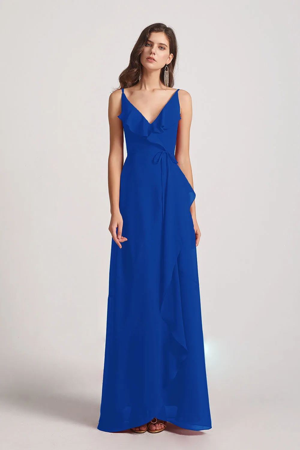 Spaghetti Straps Asymmetrical Frilled Wrap Bridesmaid Dresses (AF0142)