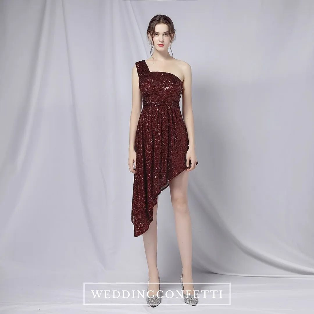 The Elisa Mae Off Shoulder Sleeveless Black / Wine Red Sequined Dress